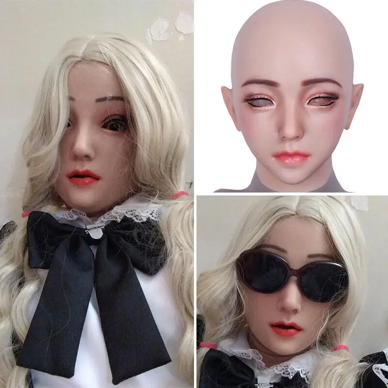 Sexy Maid Uniform Set Cos Silicone Head Cover Makeup Crossdresser Cosplay MTF Male To Female Realistic Silicone Headgear
