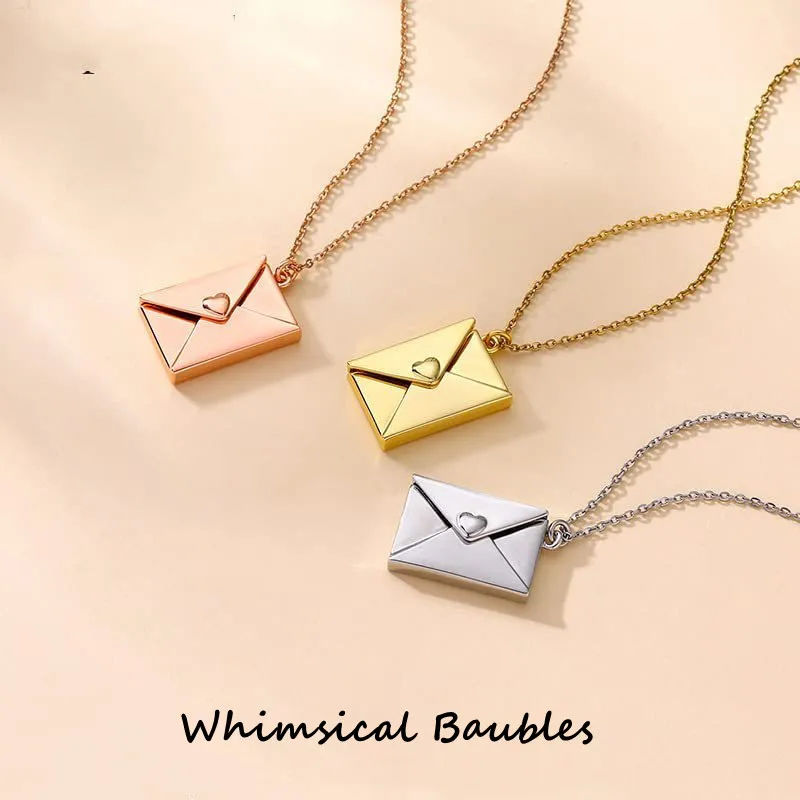 

Couple Letter Locket Pendant Necklace Anti Tarnish Stainless Steel Gold Plated Jewelry Megnetic Envelope Locket Necklace Gift