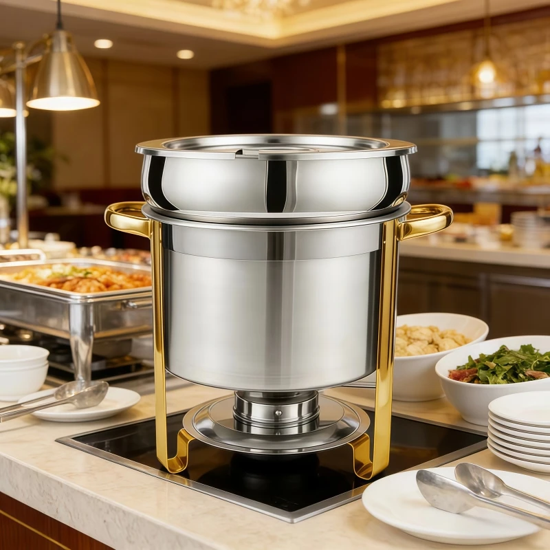 Hotel Supplies Luxury Restaurant Heating Stainless Steel Soup Pot Warmer Buffet Set
