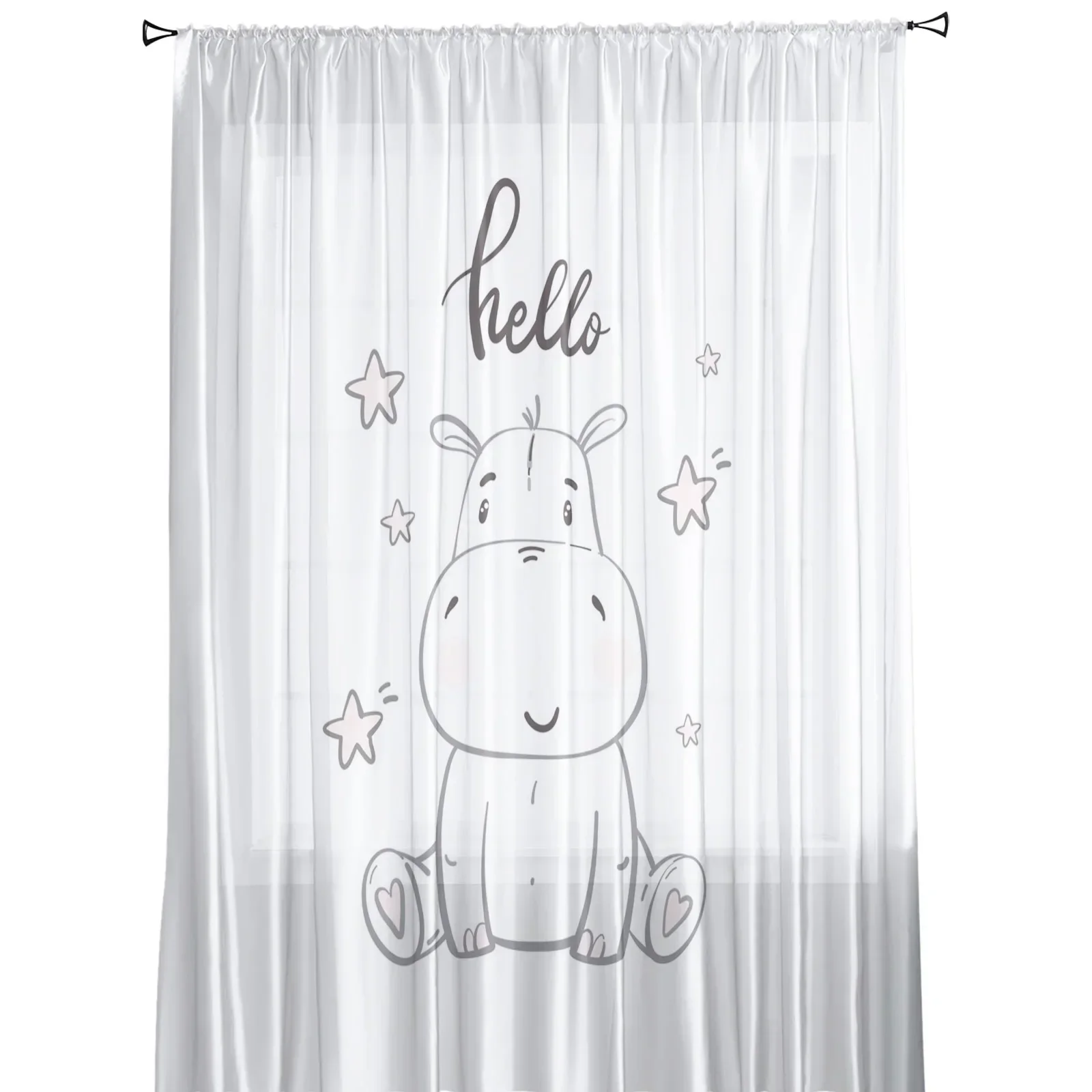 Kawaii Stars Hippo Baby Cute Animal White Tulle Sheer Curtains for Living Room Bedroom Decor Window Curtain Voile Organza Drapes