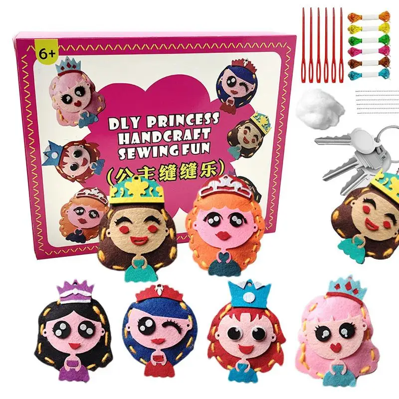 

6pcs/lot Princess Sewing Handcraft Toy for Children Felt Handmade Keychain Ornaments Arts Crafts for Kids Educational Sewing Set