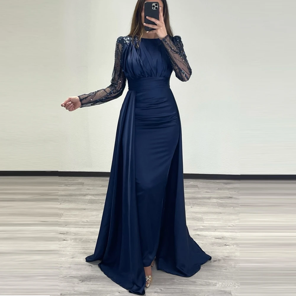 Robe De Soirée personalizado, vestido De noche De sirena con lentejuelas De manga larga hecho a medida, vestido De fiesta árabe saudí De satén, vestidos De graduación