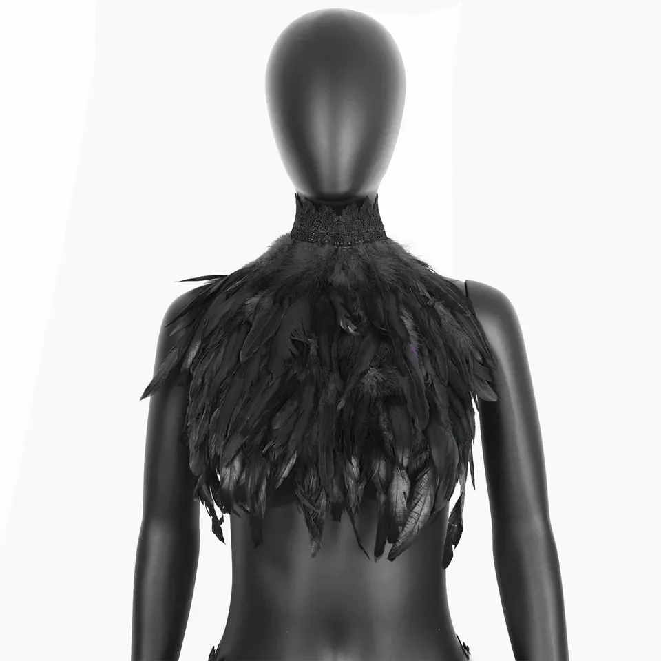 เสื้อคลุมผ้าลูกไม้สไตล์โกธิคประดับขนนก พร้อมเข็มขัด สำหรับงานฮาโลวีน งานแสดง ชุดเต้นรำพื้นเมือง แฟชั่นผู้หญิง