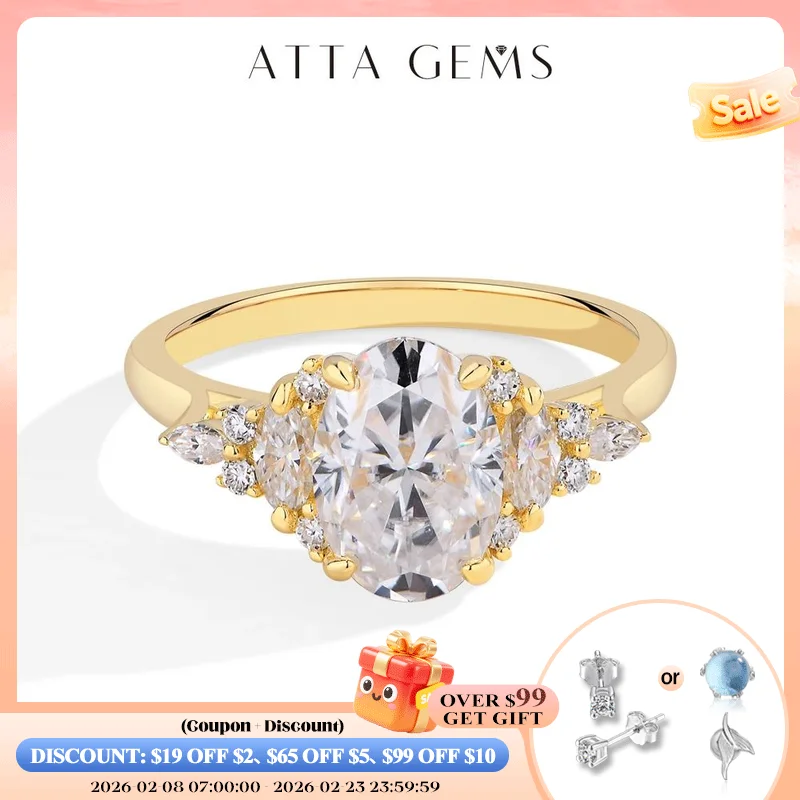 

ATTAGEMS Luxury D VVS1 Color 2.5CT Oval Cut Moissanite Diamond Ring for Women Solid 10K 14K 18K Yellow Gold Wedding Fine Jewelry