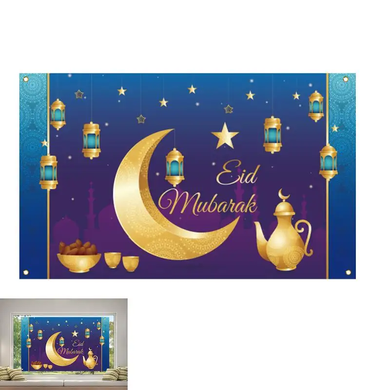 Telón de fondo con temática de Eid, cartel de 70,86x43,30 pulgadas con temática de templo, cielo, estrellas, Luna, adornos de escritorio, papel tapiz de regalo