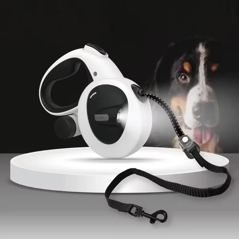 

Light Emitting Diode Lighting Pet Running Lead Retractable Dog Leash with Flashlight and Poo Bag Dispenser