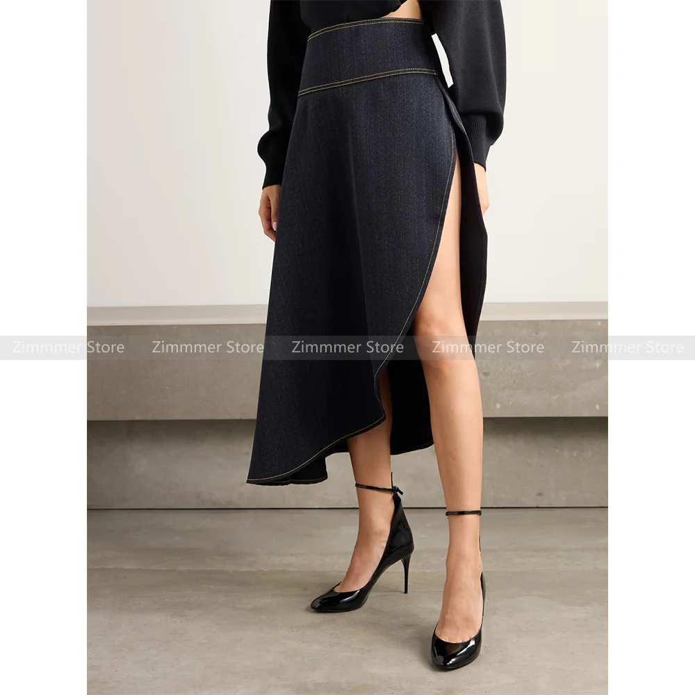 

Autumn and Winter Women's new Fashionable and Versatile Asymmetric Bevelled Hem Denim Half-body Skirt