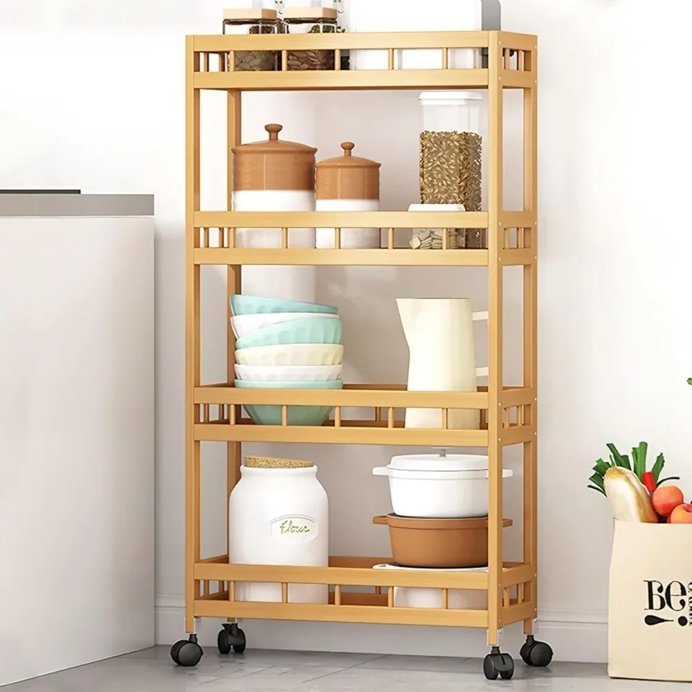 

Storage Rack Trolley,4-layer Bamboo Kitchen Rolling Trolley Removable Wooden Trolley,multi-layer Wheeled Utility Trolley