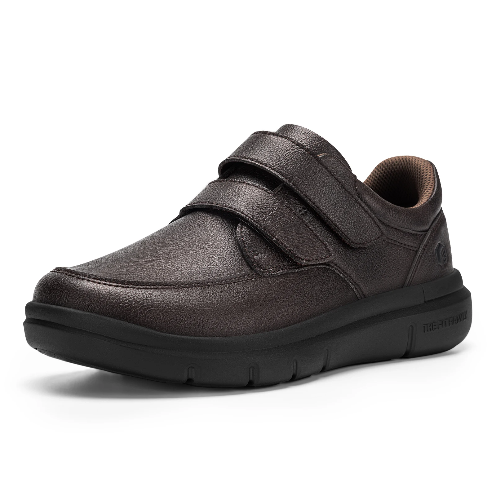 FitVille Men's Wide Walking Shoes, Hook and Loop Comfortable Non‑Slip Leather Business Orthopedic Diabetic Shoes with All‑Day Comfort for Swollen Feet
