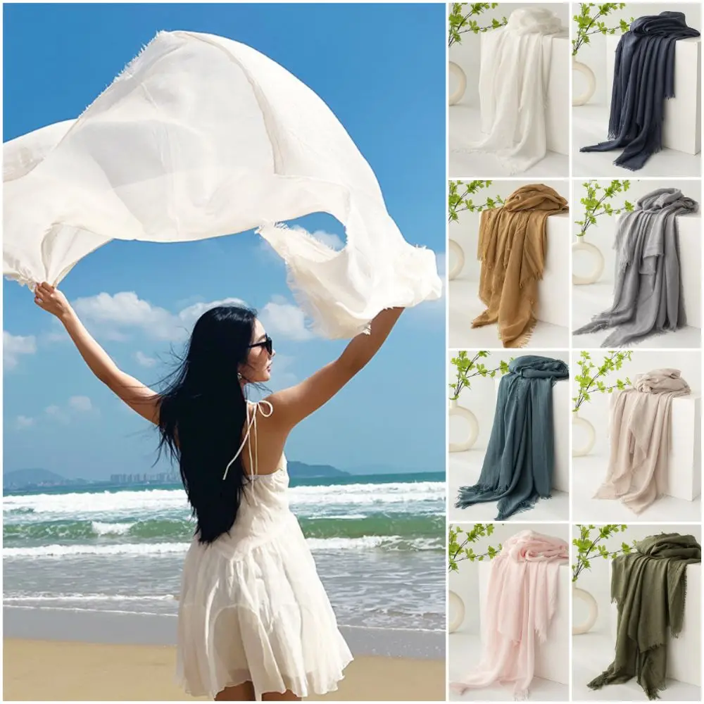 

Fashion Cotton Linen Scarf Wrap Thin Solid Color Bikini Cover-ups Travel Sun-proof Desert Scarves Female