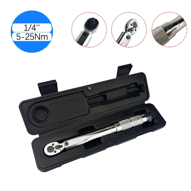 

1/4 " Torque Wrench 5-25NM Preset Adjustable Torque Wrench Repair Spanner Key Hand Tools For Car Bike with Plastic Box