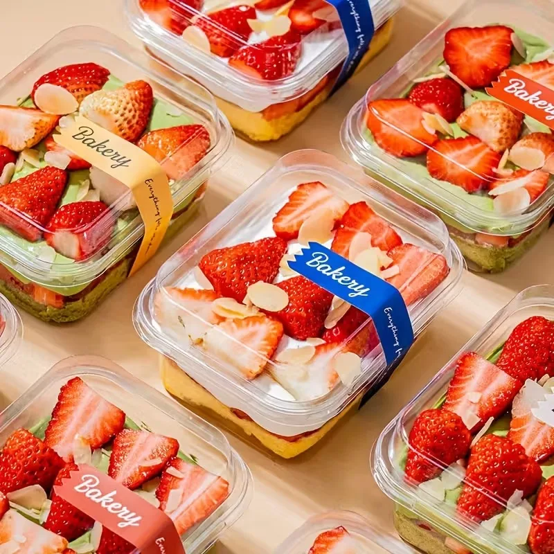 10/20PCS Usa E Getta Borsa Quadrata Copertura Trasparente Torta Scatola Tiramisù Latte di Soia Torta Gelato Frutta Snack con Coperchio scatola di immagazzinaggio