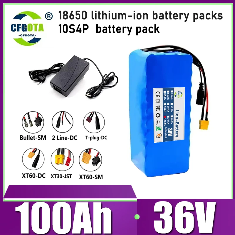 10S4P battery pack 18650 lithium-ion battery, 36V 100Ah, electric scooter replacement battery pack, long cycle life