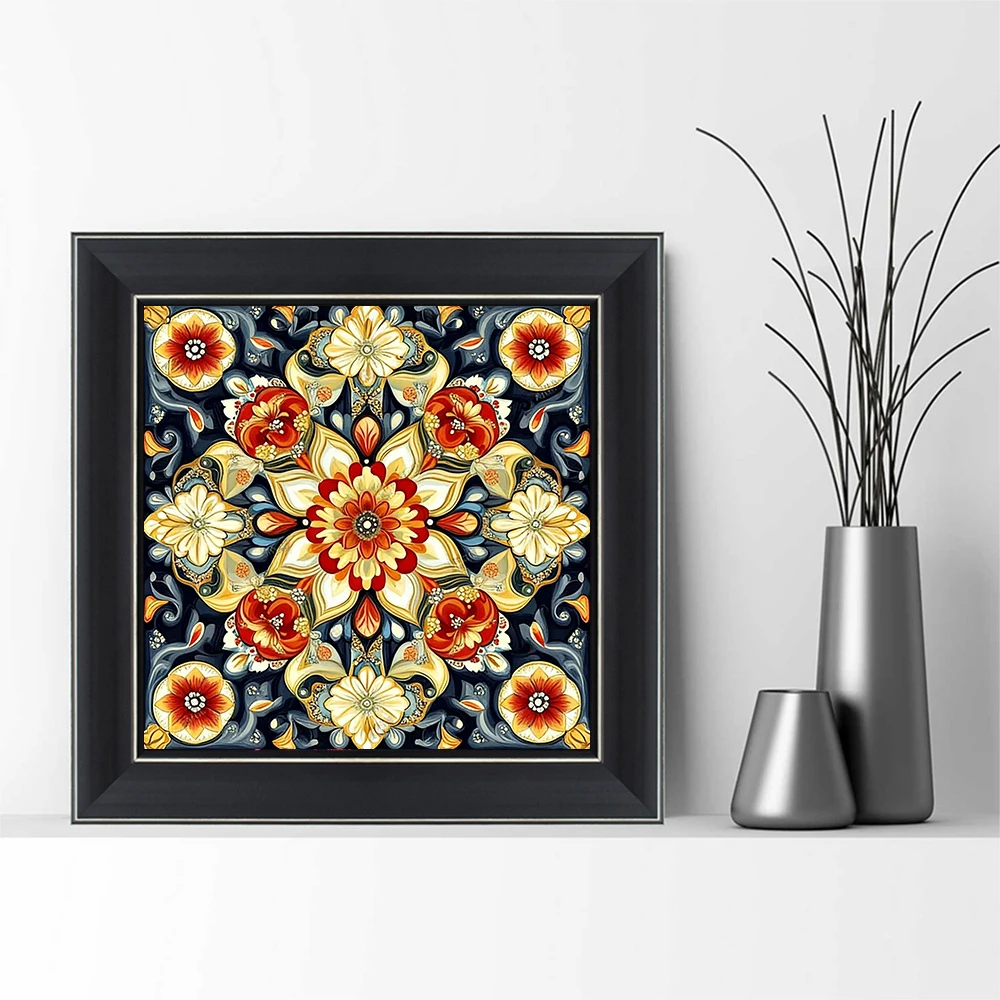 HUACAN Cross Stitch Kits Mandala Abstract Flower Embroidery Sets Floral Patterns Needlework DMC Threads 11Ct Picture Printed Art view 3