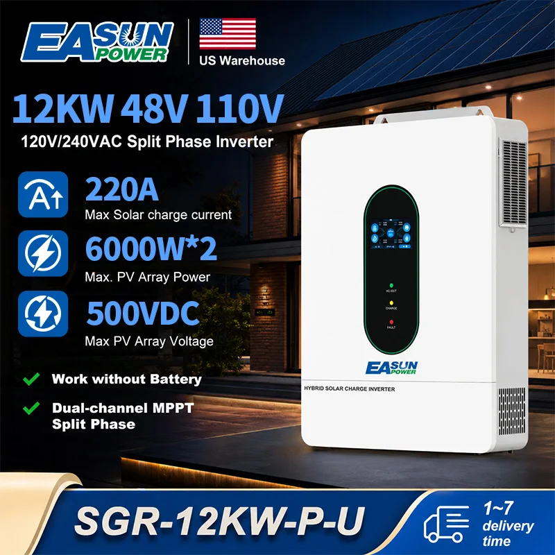EASUN POWER 12KW Split Phase Inverter 110V 12KW Hybrid Solar Inverter 220A MPPT Paralleled With WiFi Solar Controller Inversores 48V Solar Inverter
