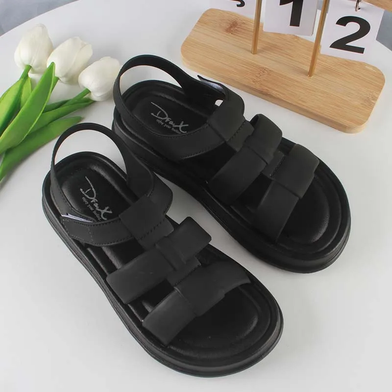 Women Fashion Summer PVC Sandals Hollowed Out Solid Color Flat Beach Shoes Casual Velcro Women\'s Shoes