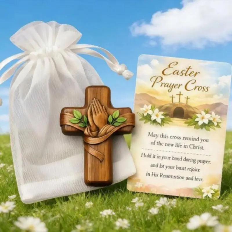 Cruz de Bolsillo Portátil de Madera con Tarjeta de Oración, Mini Cruz Religiosa, Recuerdo Religioso para Regalo de Pascua, Navidad o Iglesia