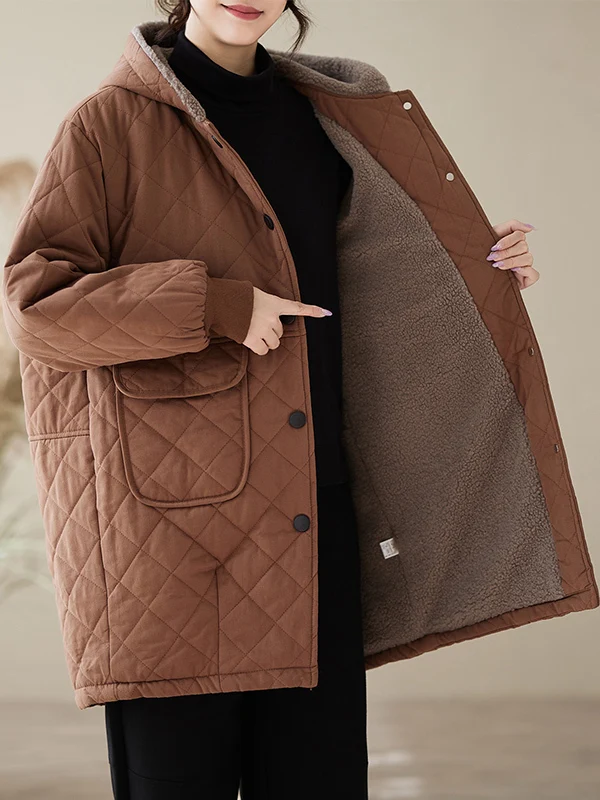 Jaet en coton rétro pour femme, manteau mi-long à capuche en velours d'agneau chaud, Vintage artistique, rembourré, vêtements d'extérieur, hiver