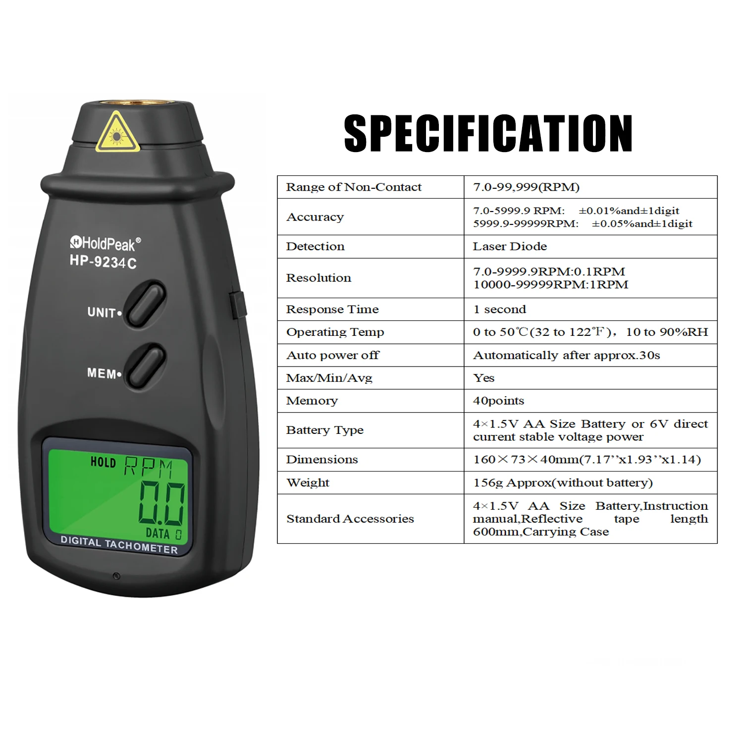 Imagem -04 - Tacômetro Digital com Estroboscópio sem Contato Velocímetro para hz Velocity Tester Motor Gear Print 99999 Rpm