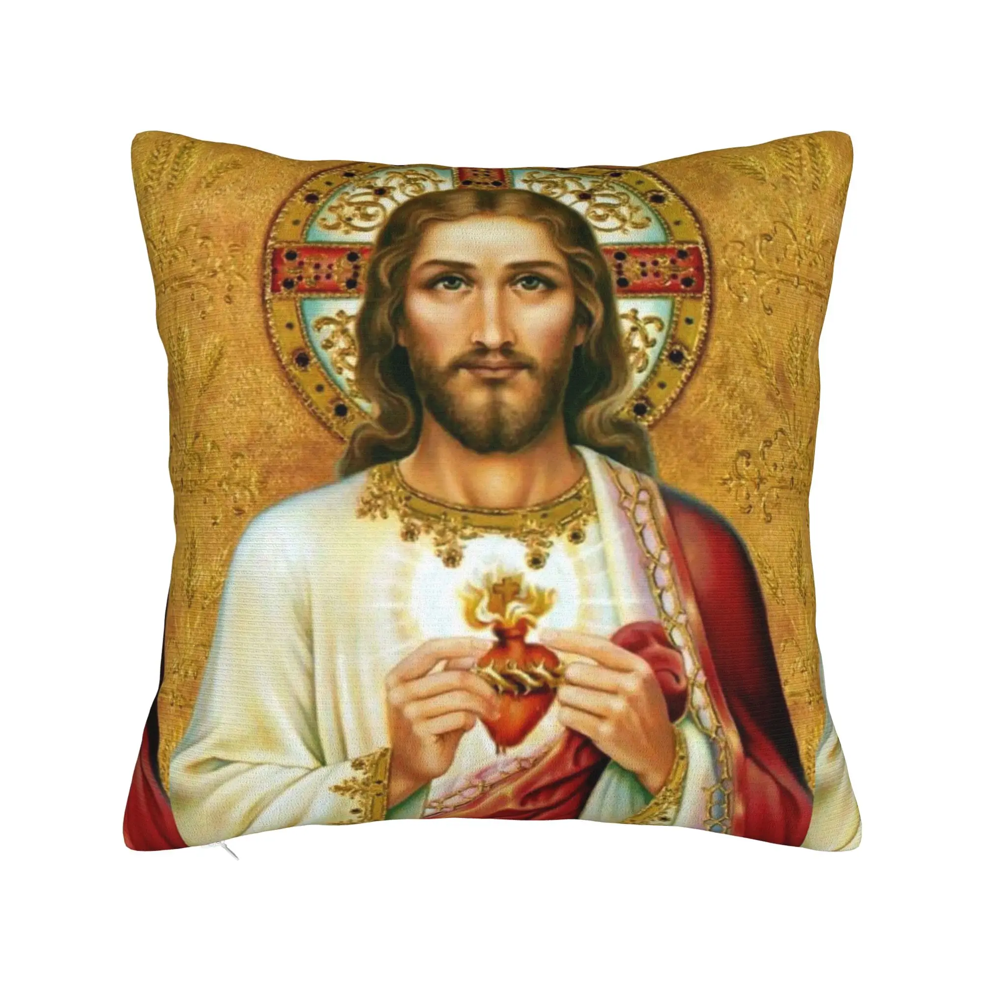 Christian God Bless Pillowcase Polyester Cushion Cover Decoration Jesus Christ Sacred Heart Throw Pillow Case Cover Car 40X40cm