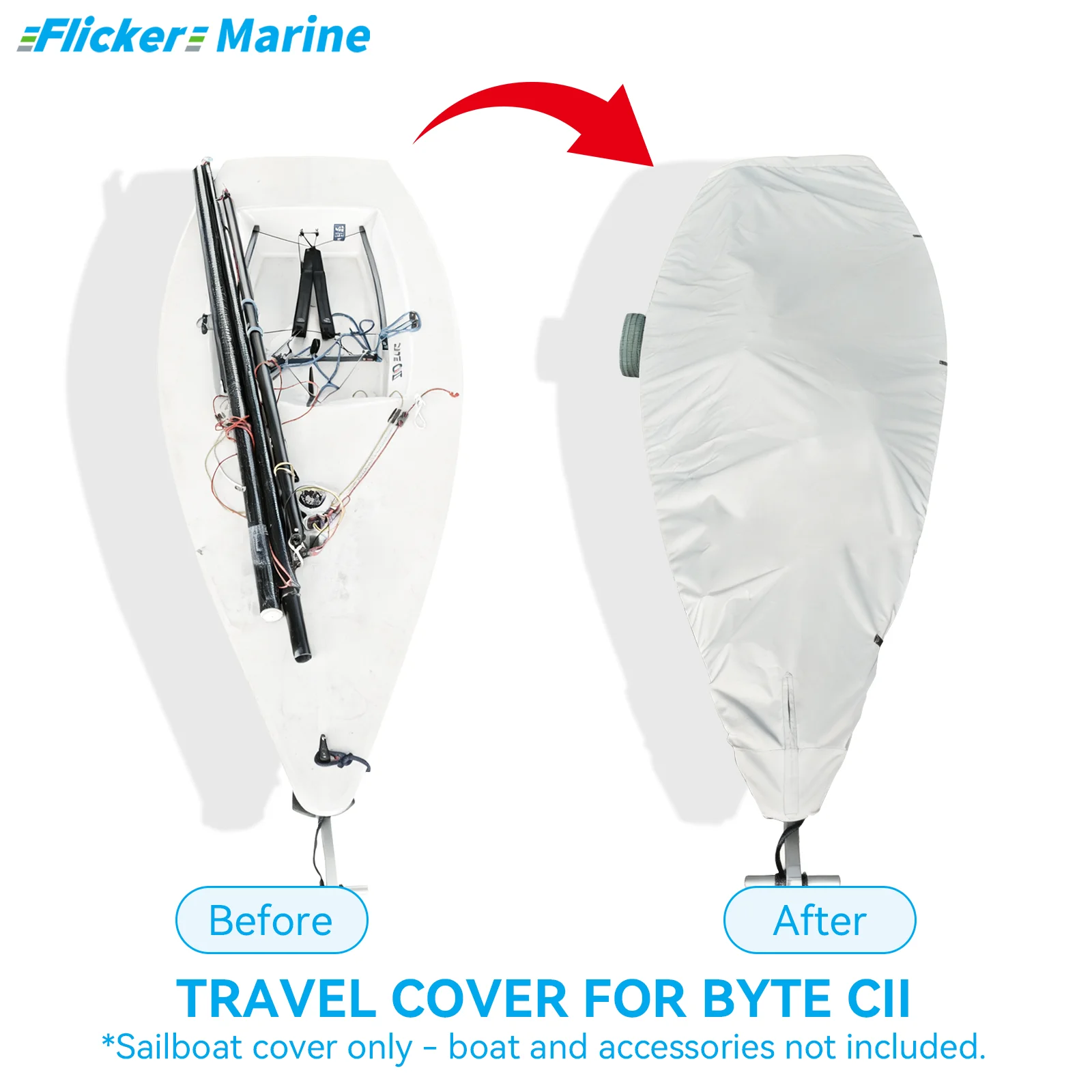 Flicker Boat Cover for Byte CII, 360×130cm, Waterproof UV Protection Polyester Sailing Dinghy Cover