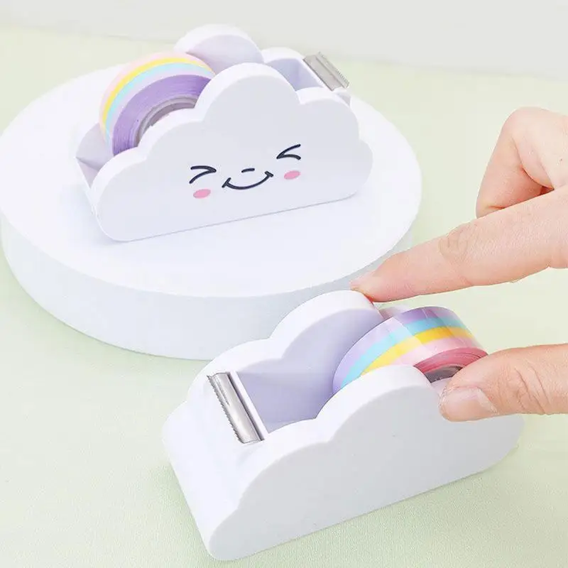 Dispensador de cinta de escritorio, cortador de cinta de nube con 1 rollo de cinta de arcoíris para el hogar y la Oficina, accesorio de escritorio para estudiantes y niñas