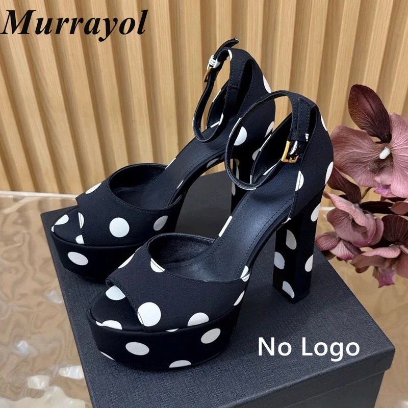 Platform Sandalias Chunky High Heels Shoes Women Silk Satin Polka Dot Ankle Strap Sandals Spring Summer Party Dress Shoes 2026 - view 6