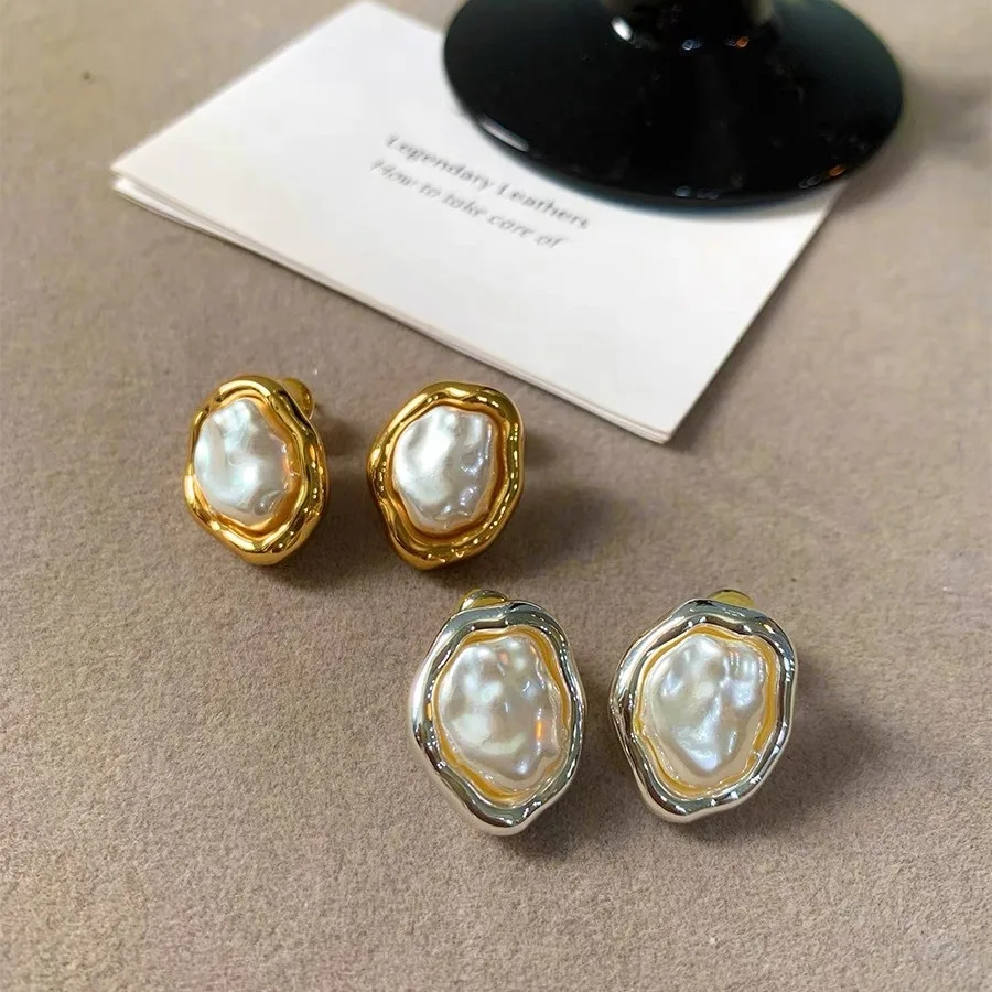 الفولاذ المقاوم للصدأ هندسية غير النظامية أقراط اللؤلؤ المستديرة للنساء الحد الأدنى نمط شخصية الأذن ترصيع هدايا مجوهرات العصرية #4