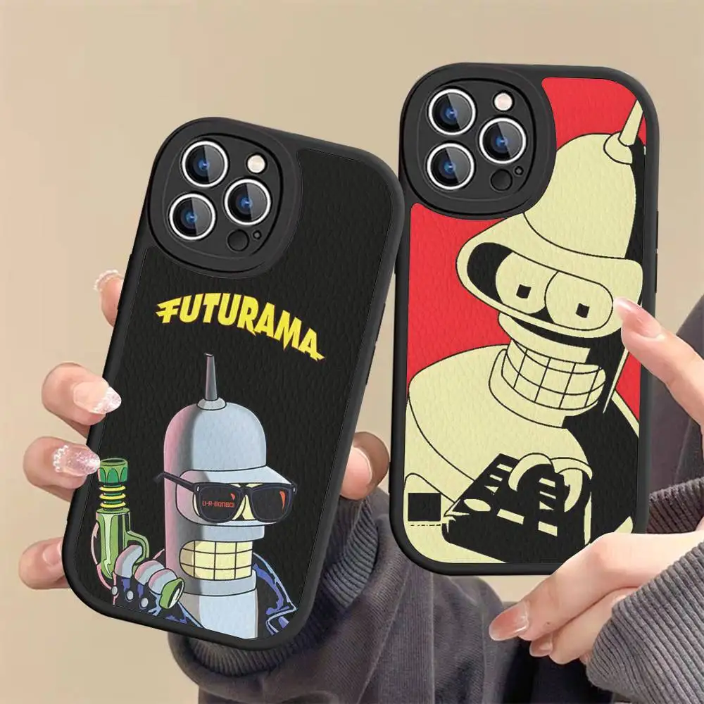 Cartoon Leuke B-Bender Telefoonhoesje voor IPhone 16 15 14 13 12 11 Pro Max Plus Mini Lederen Cover