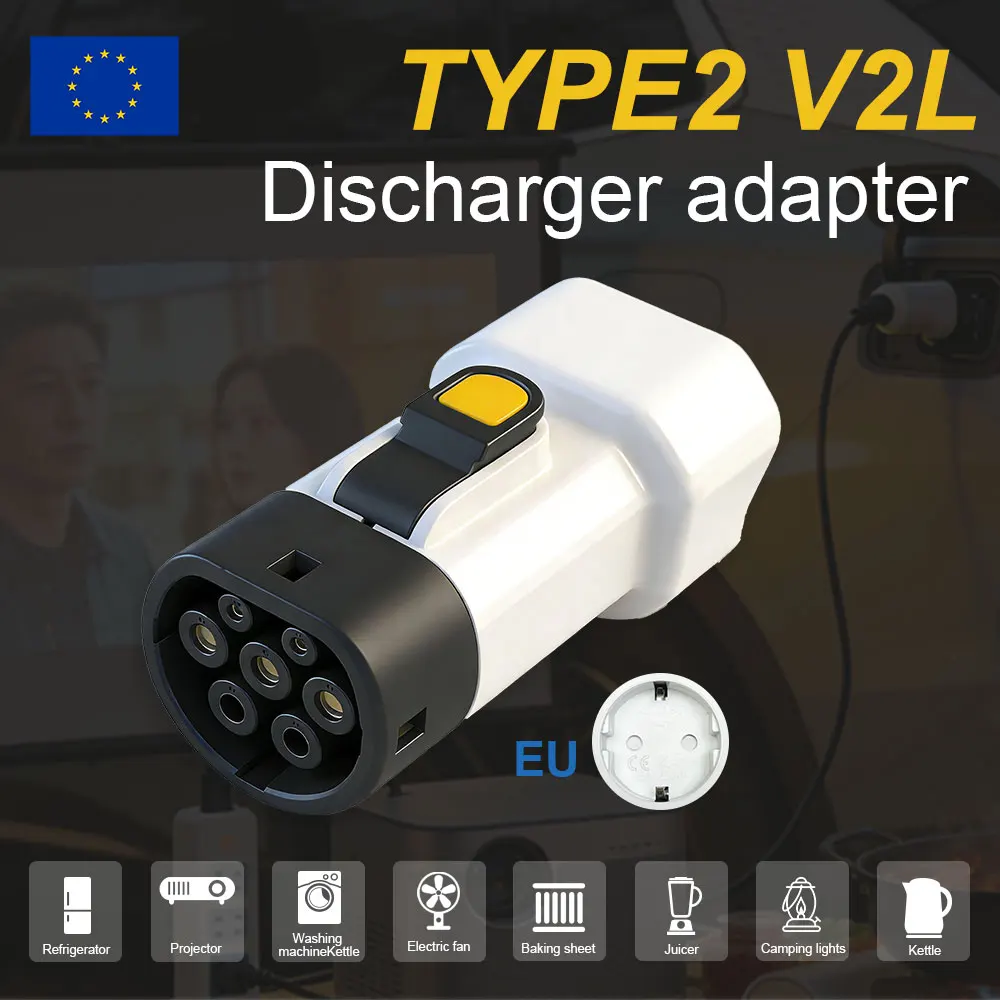 Type2 V2L Discharger adapter 16A EU socket Discharge for BYD MG4 Geely Jaecoo Omoda SAMRT Renault Hyundai ZEEKR XPENG NAMMI