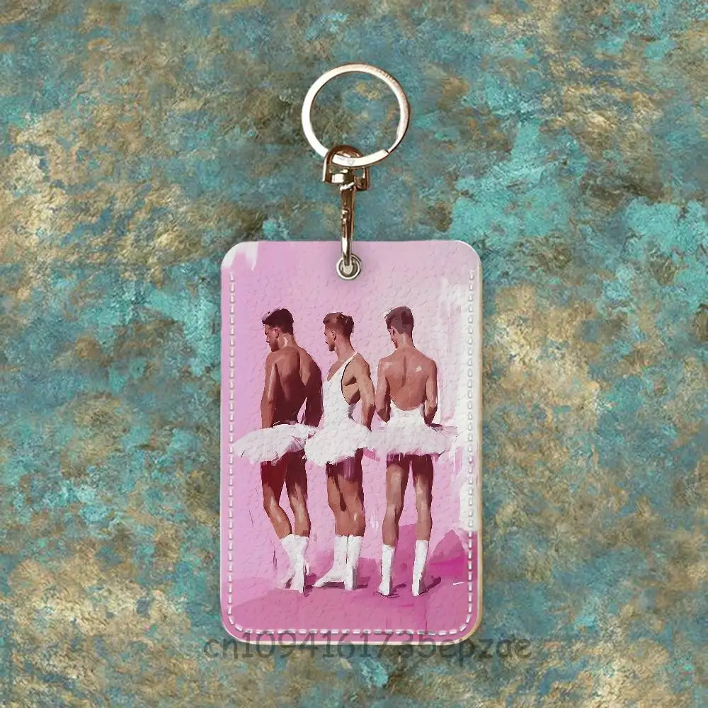 Queer Ballet Art Print Custom Access Card Case Leather Card Holder Keychain Key Ring Transportation Card Case Gifts
