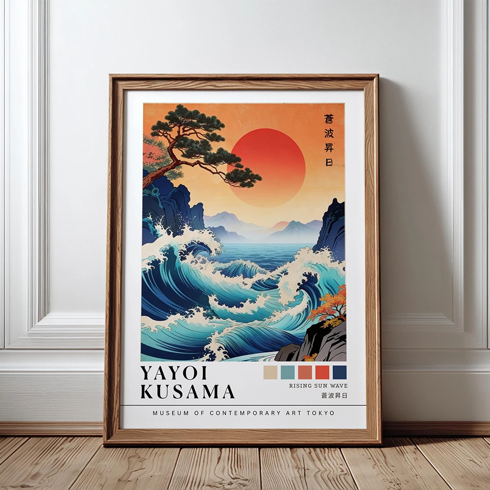 Yayoi Kusama The Great Wave Print Rising Sun Ocean Wall Art Poster Japanese Wave Canvas Printing Modern Home Decoration Unframed
