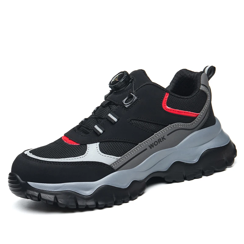 Herren-Arbeitsschuhe, Stahlkappe, Sicherheitsstiefel, Anti-Smash-Schuhe, Herren, schwarz, leicht, atmungsaktiv, Turnschuhe, Schuhe mit Drehknopf