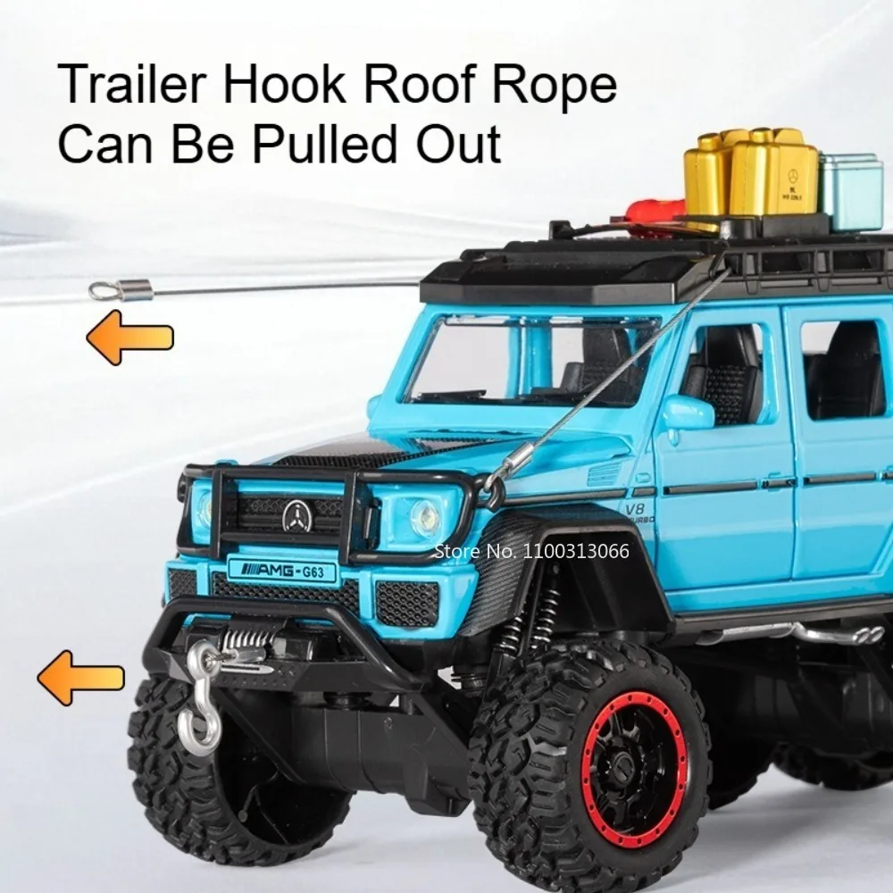 1:24 G63 6X6 Land Cruiser LC80 Cars Toys Models with Light Music Pull Back Miniature Vehicles Doors Opened Off-road Kids Gifts