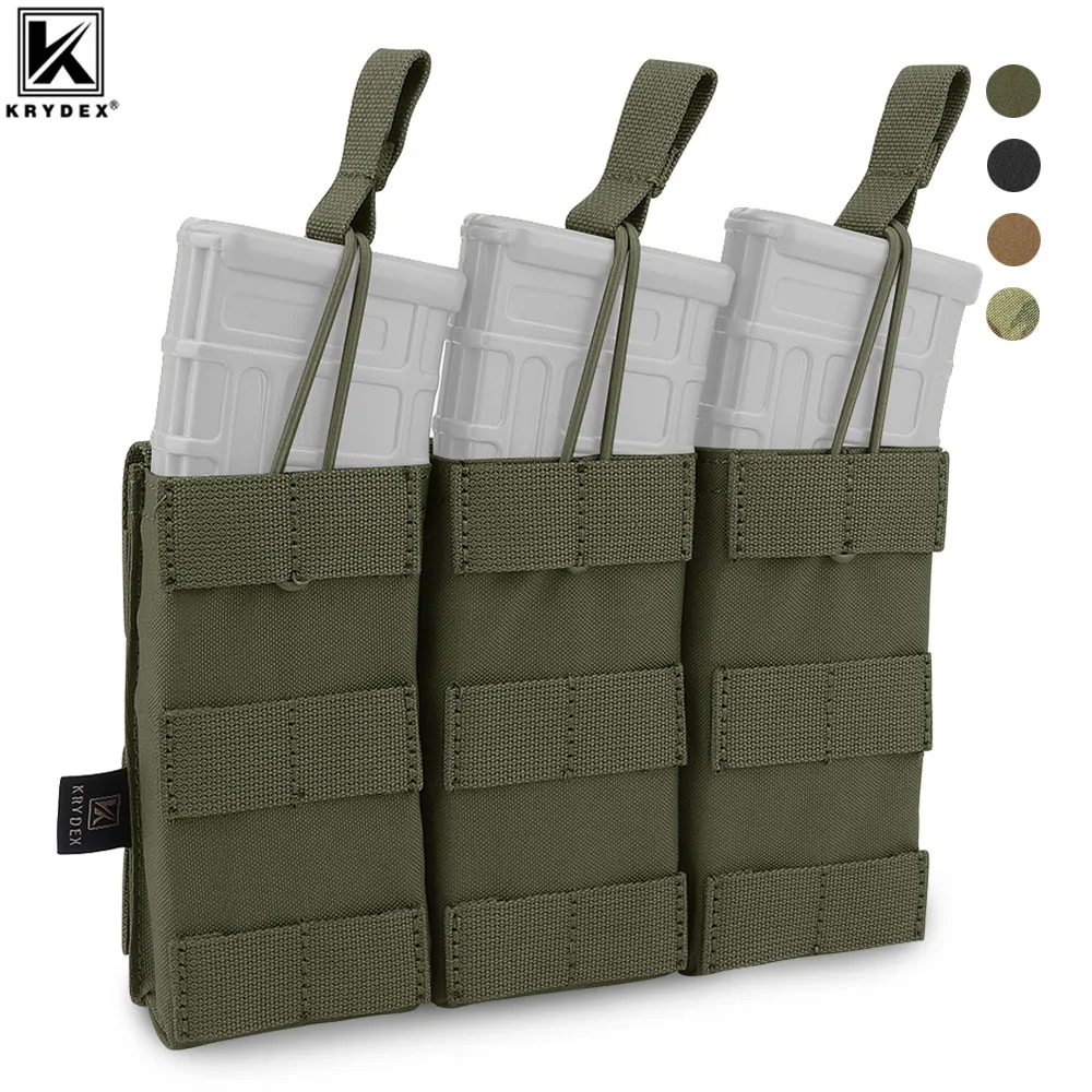 KRYDEX Tactical Modular Triple Open-Top 5.56mm Mag Pouch with MOLLE Strap for M4 M16 5.56 Magazines Hunting Airsoft Accessory