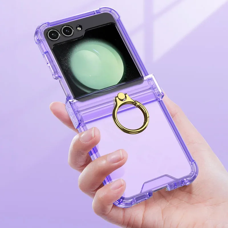 

Shockproof Bumper Silicone Ring Holder Case for Samsung Galaxy Z Flip 5 5G Flip5 Case Hinge All-Inclusive Protection Stand Cover