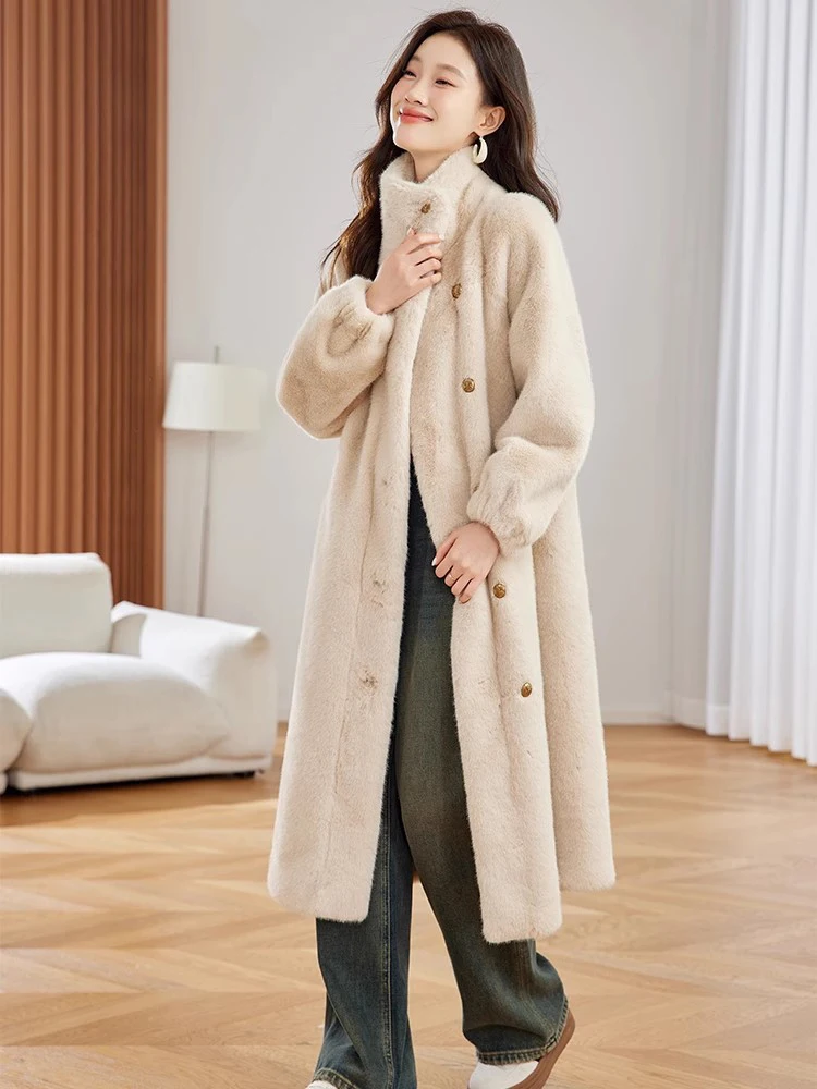 New Women Autumn Winter Thick Overcoat Fashion Stand Collar Single Breasted Wide-waisted Long Coat Casual Loose Warm Coat