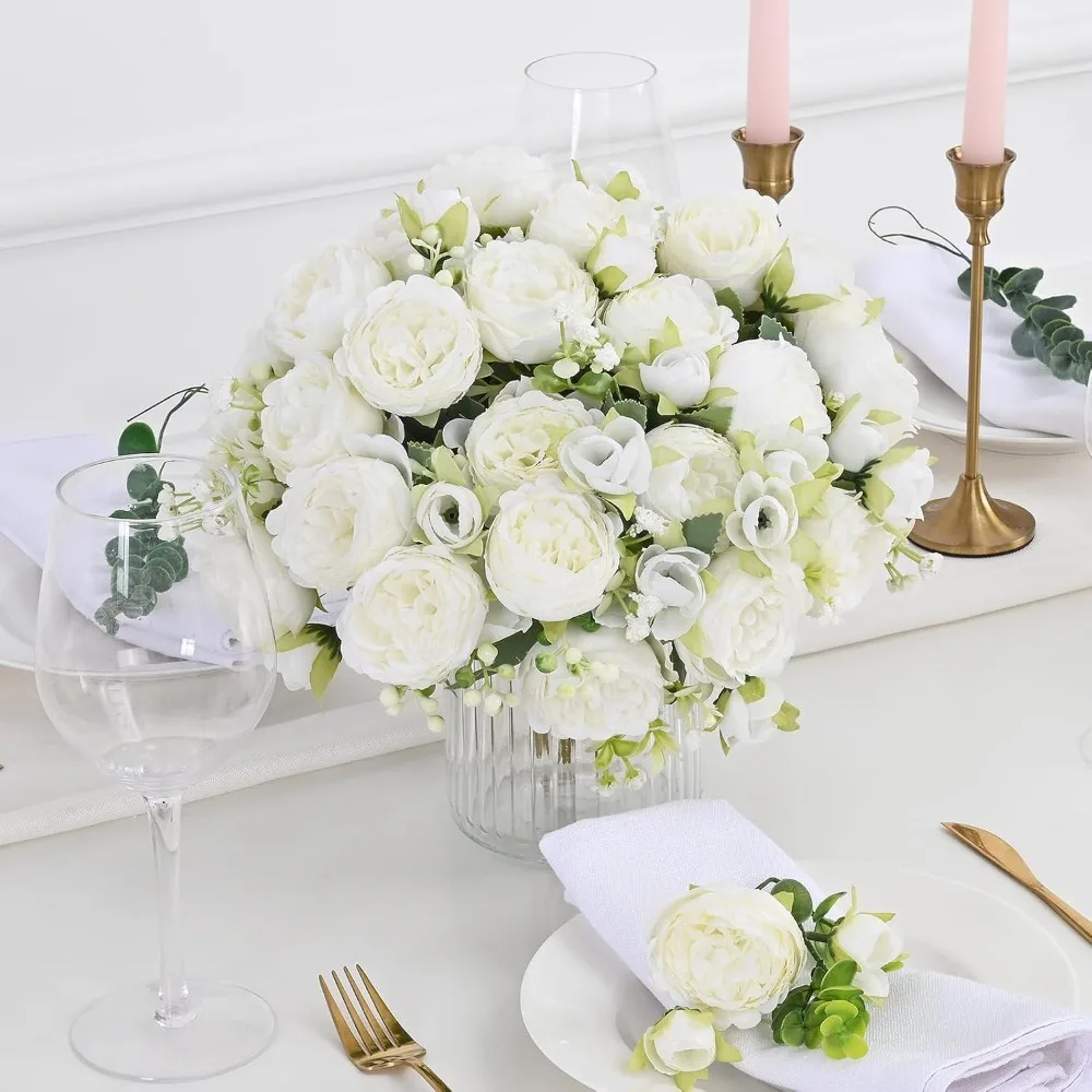 مارتن مول 2 عبوة من زهور الفاوانيا الاصطناعية، الفاوانيا الاصطناعية البيضاء، زهور الفاوانيا الحريرية، زهور الفاوانيا الاصطناعية #2