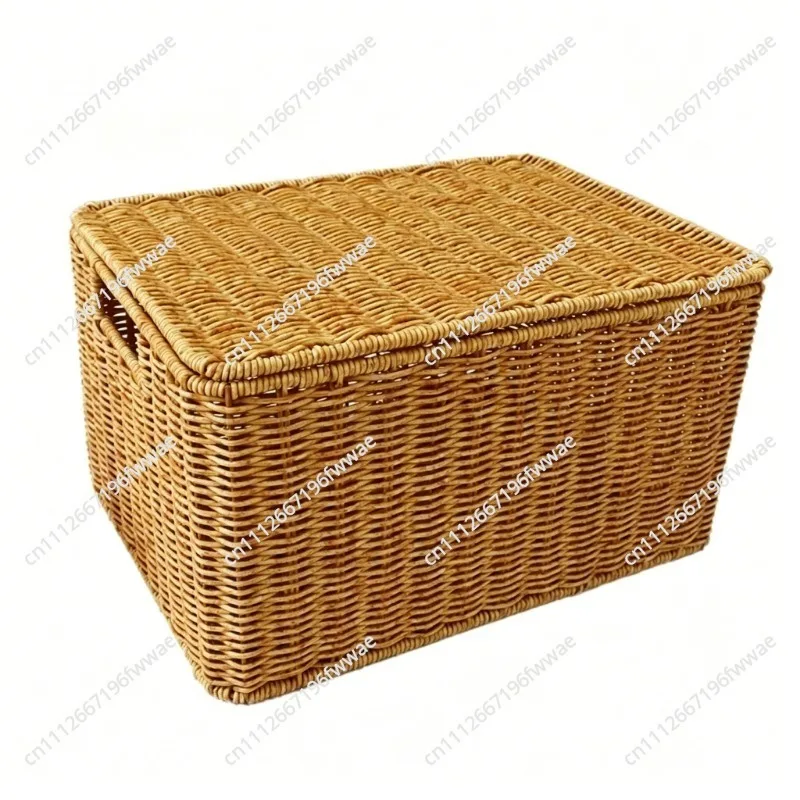 For Premium Large Capacity Woven Storage Basket With Lid Rectangular Weave Container Stackable Laundry Baskets Household