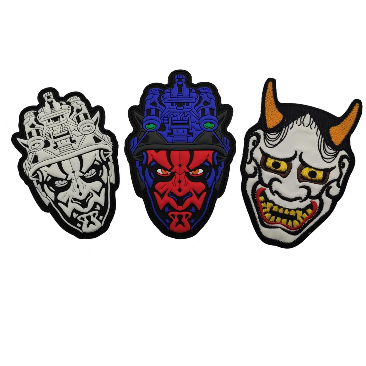 Japan Hannya Mask Embroiderd PVC Patch for Clothing Hook and Loop Patches Kabuki Evil Demon Tactical Equipment Stickers