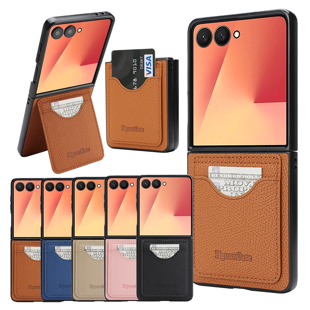 Leather Wallet Case for Samsung Galaxy Z Flip 7 6 5 4 3 Fe Flip7 Flip6 Flip5 Flip4 Flip3 Card Slots Holder Kickstand Phone Cover