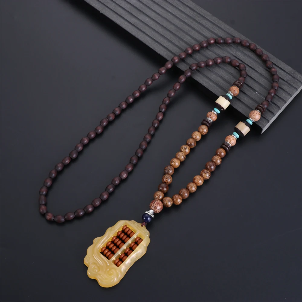 Handmade Nepal Necklace Buddhist Mala Wood Beads Pendant  Necklace Ethnic Geometric Long Strand Jewelry Hot Sale