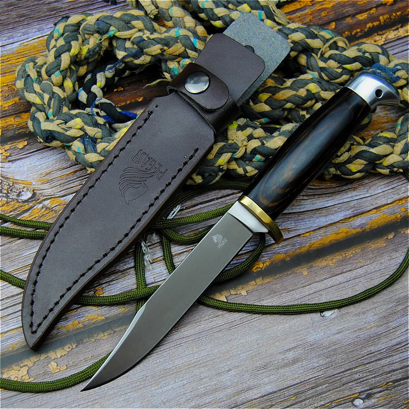 Japan 9CR18MOV outdoor tactical straight knife north American hunting knife ebony all-in-one steel tactical knife