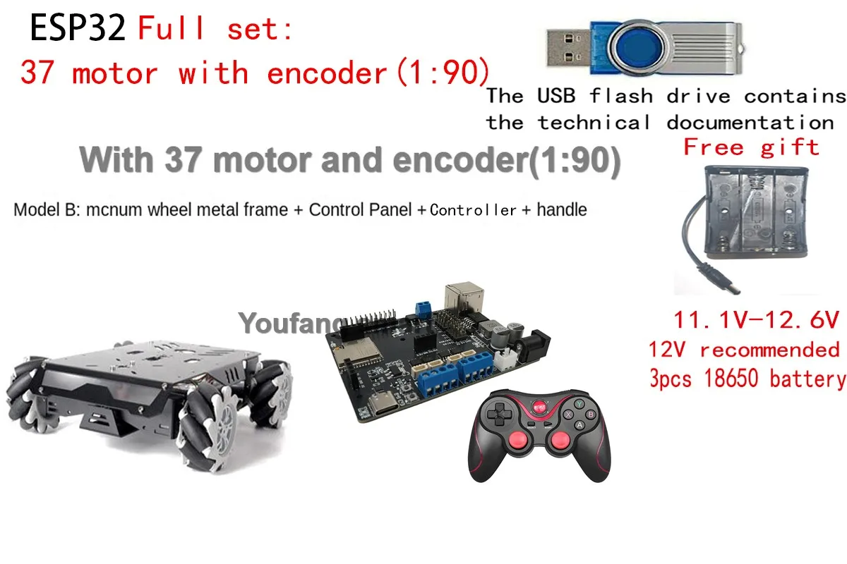 25 kg belastbarer RC Tank V3 Mecanum-Rad-Roboterwagen für Arduino Roboter DIY-Kit mit Encoder-Motor und PS2-Controller, programmierbares Roboter-Kit – Detail 21