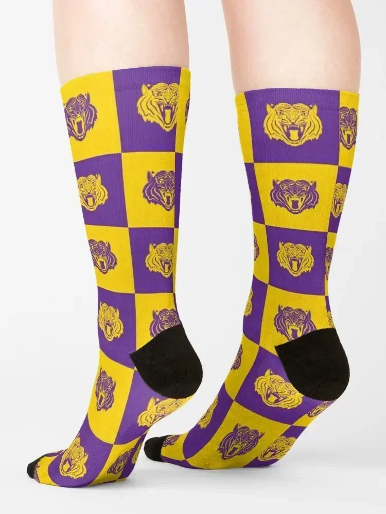 Purple and Gold Nine Tiger Cares Socks Toe sports retro with print hiking Men Socks Luxury Brand Women's