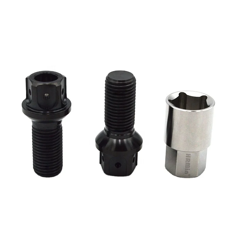 

HRmin Black Color Ball Seat Anti-Theft Gr.5 Titanium Alloy Ti-6Al-4V Automobile Vehicle Car Wheel Hub Bolt M14x1.5