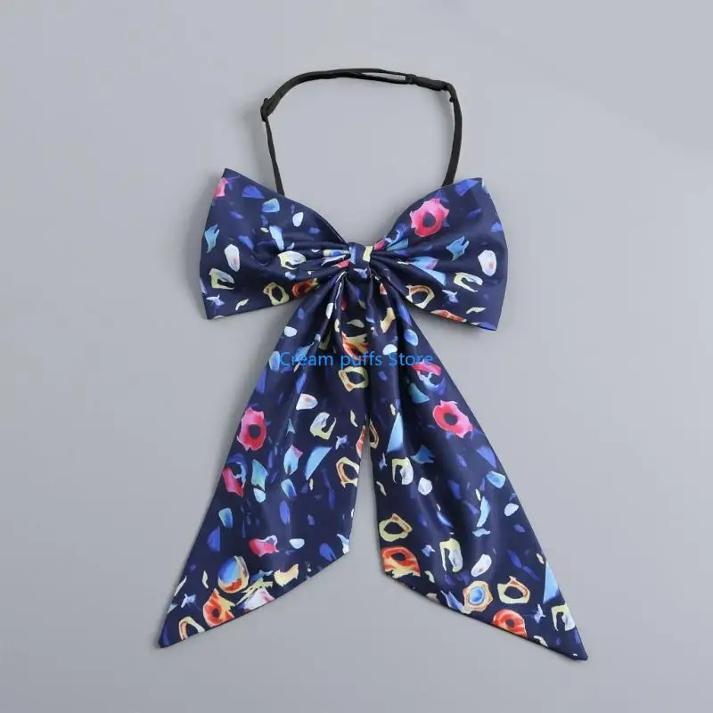 50LE Artistic Print Bowknot Collar Fabric Detachable Collar Formal Outfit Accessory for Adult Women Office Outfit
