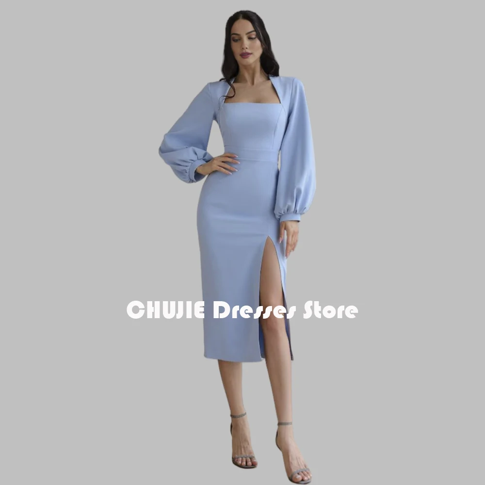 

Light Blue Long Sleeves Evening Dresses Mother of The Bride Dress Woman Ankle Length Elegant Wedding Party Prom Gowns Customized
