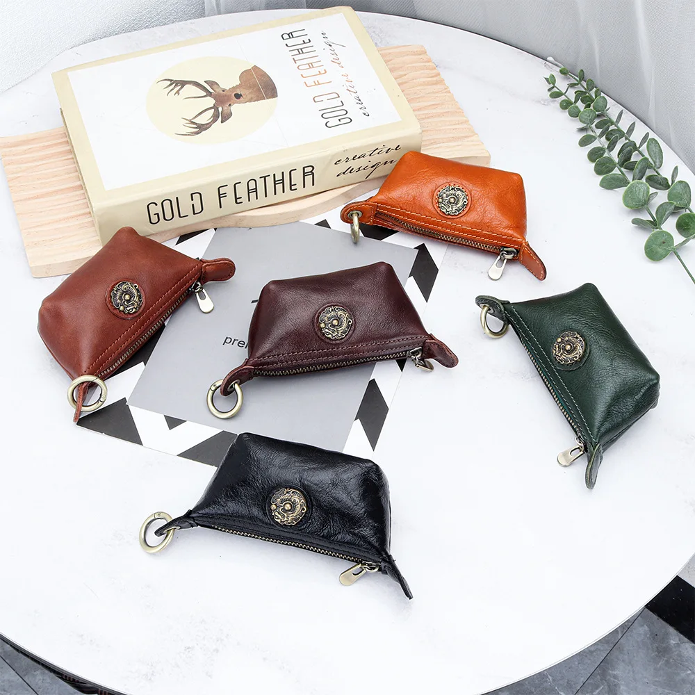 Women Large-Capacity Zipper Key Pouch Bag Genuine Leather Coin Purse 2024 Portable Lipstick Key Organizer Wallet Holder Purse