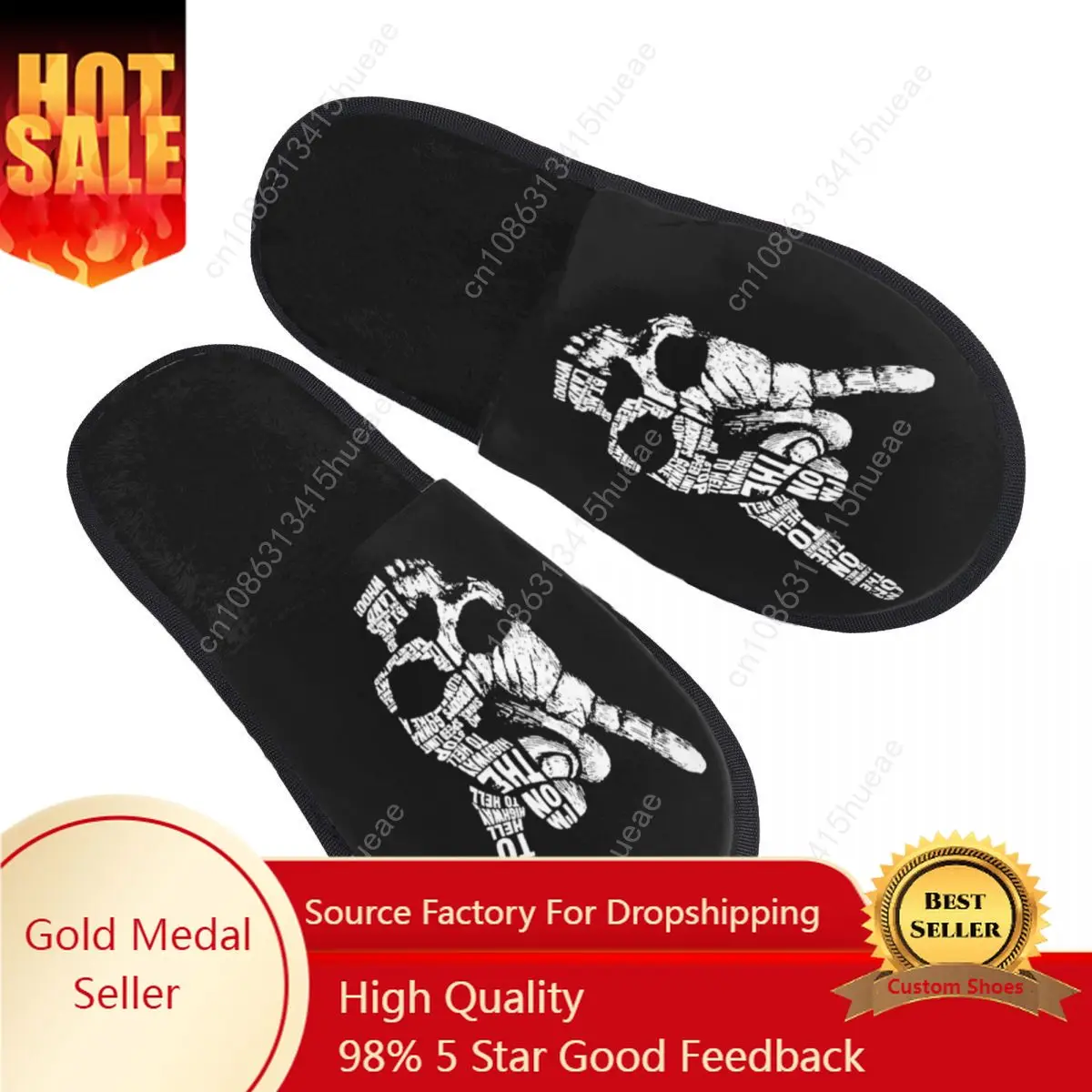 

Rock Star Skull Rock N Roll Cozy Scuff Memory Foam Slippers Women Heavy Metal Punk Music Hotel House Shoes